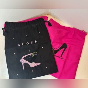 Ladies Set of 3 Travel Storage Drawstring Shoe Bags 2 Hot Pink and 1 Black